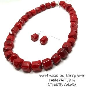 HANDMADE Sea Bamboo Nugget Necklace and Earrings with Sterling Silver NWT